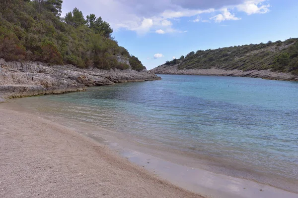 Wild Beaches Mediterranejskim Brzegu Wyspy Korcula Chorwacji — Zdjęcie stockowe