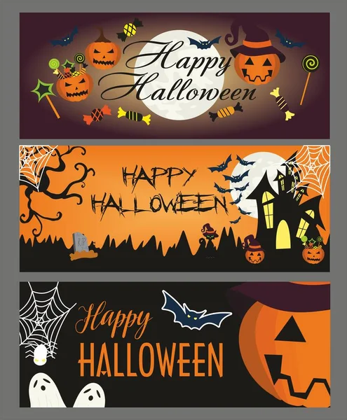 Conjunto Banners Vector Para Halloween — Archivo Imágenes Vectoriales