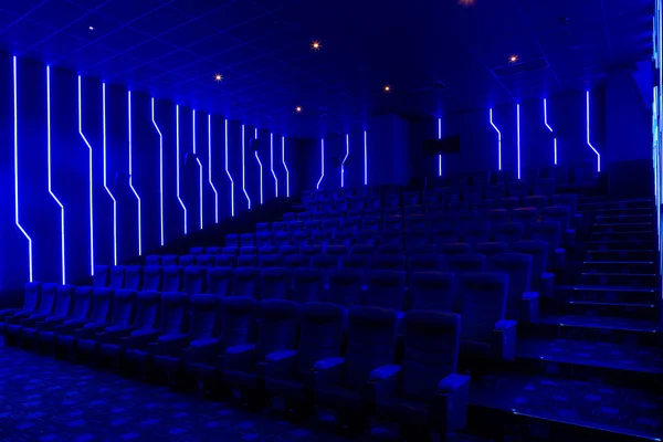 Empty cinema hall with blue light