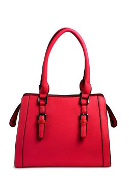 Beyaz arka plan üzerinde izole kırmızı kadın deri çanta.