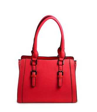 Beyaz arka plan üzerinde izole kırmızı kadın deri çanta.