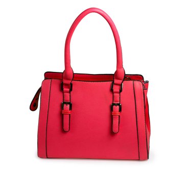 Beyaz arka plan üzerinde izole kırmızı kadın deri çanta.