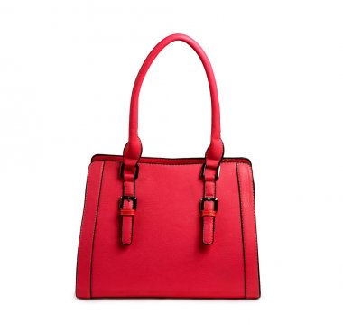 Beyaz arka plan üzerinde izole kırmızı kadın deri çanta.