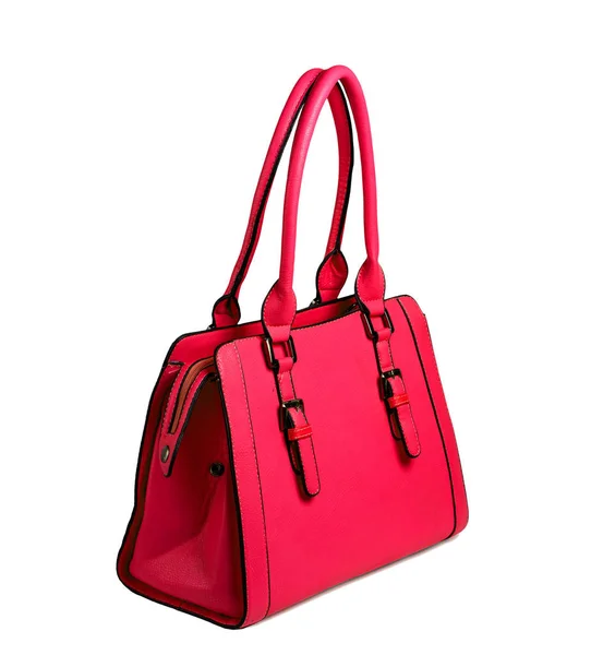 Sac Cuir Femme Rouge Isolé Sur Fond Blanc — Photo