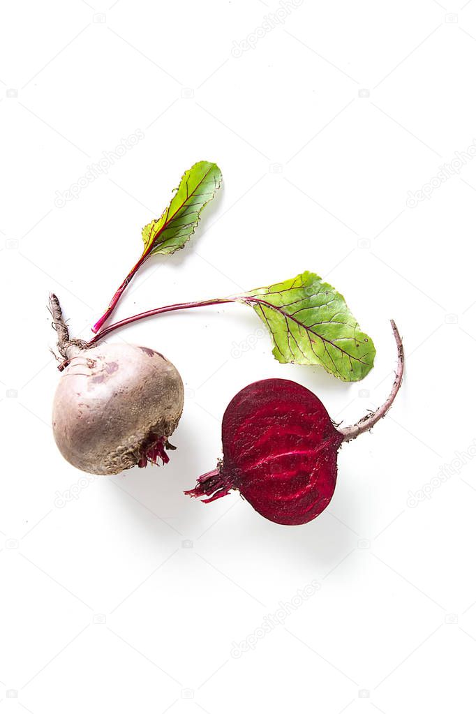Beetroot on the white background. Flat lay. Food concept