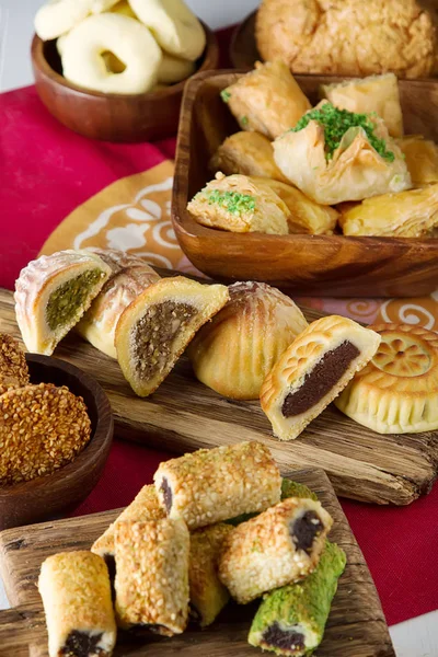 Makanan Penutup Tradisional Arab Kue Dengan Kacang Baklava Latar Belakang — Stok Foto