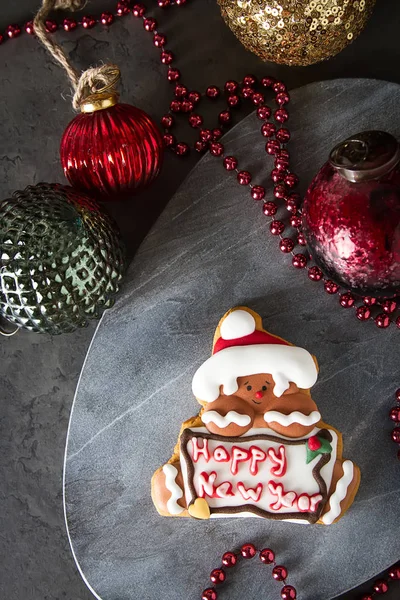 New Year Gingerbread Snow Christmas Holiday Background — Stock Photo, Image