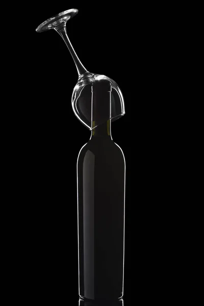 Una Bottiglia Vino Bicchiere Nero — Foto Stock