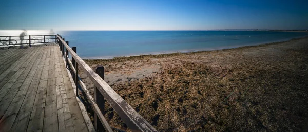 Camminata Del Molo Legno Nella Spiaggia Santa Pola — Foto Stock