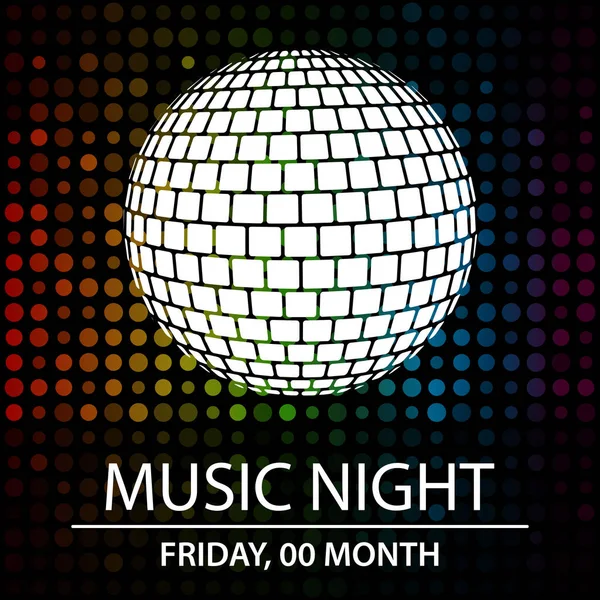 Vector Illustration Disco Ball Lettering Music Night — Stock Vector