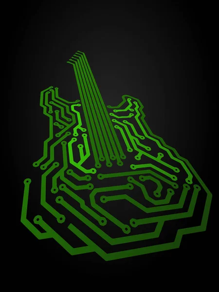 Gitar Şeklinde Bir Mikroçip Üzerinde Güç Parçaları Renkli Vektör Illüstrasyon — Stok Vektör