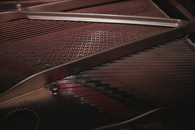 Baby Grand - Güzel müzik yapmak için gereken karmaşık mühendisliği gösteren bir Baby Grand piyanosunun iç görüntüsü.