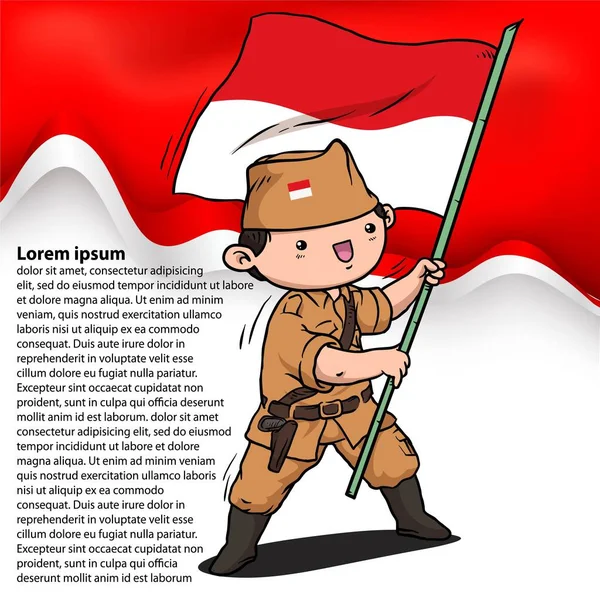 Héroe Independencia Indonesia Niño Mantenga Bandera Indonesia — Vector de stock