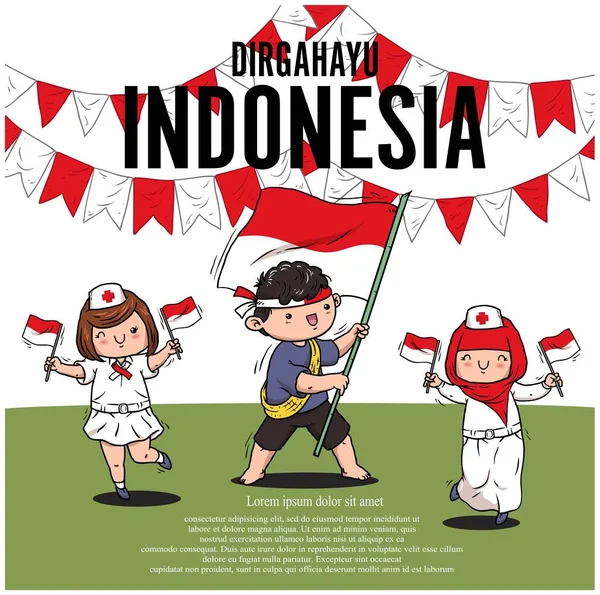 Día Independiente Cartel Indonesio Diseño Elementos Con Vector Ilustración — Vector de stock