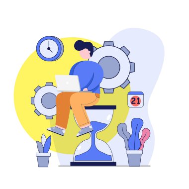 Düz Tasarım Konsepti. İş adamı, iyi zaman yönetimi ile çalışır. Zaman Yönetimi kavramı