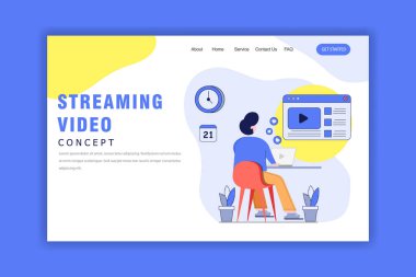 Flat Design Concept of Streaming Video, Sosyal medya. canlı yayın. Web sitesi ve mobil web sitesi için modern düz tasarım kavramı