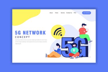 5G Ağı 'nın Düz Tasarımı, Telekomünikasyon. Web Sitesi, İniş Sayfası ve Sancak için Vektör İllüstrasyonu
