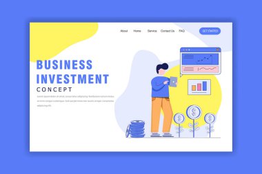Düz Tasarım İşletme Yatırımı. Web Sitesi, İniş Sayfası ve Sancak için Vektör İllüstrasyonu