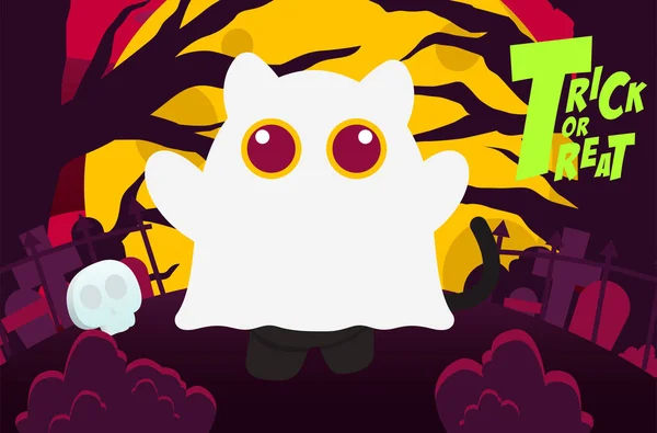 Happy Halloween Trick Treat Hintergrund Mit Cute Ghost Black Cat — Stockvektor