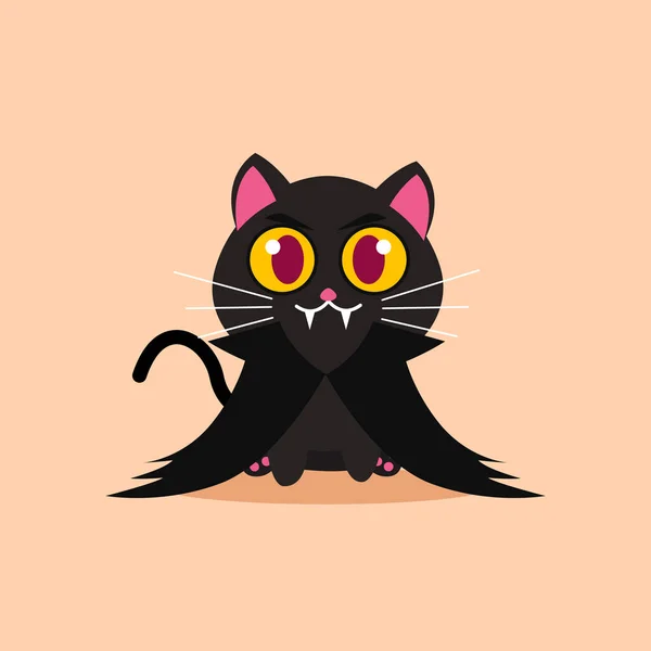 Vector Illustration Halloween Cute Black Cat Vampire — 스톡 벡터