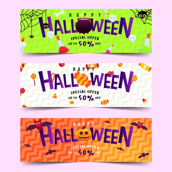 Ensemble Happy Halloween Offre Spéciale Avec Big Candy Chaudron Jack — Image vectorielle