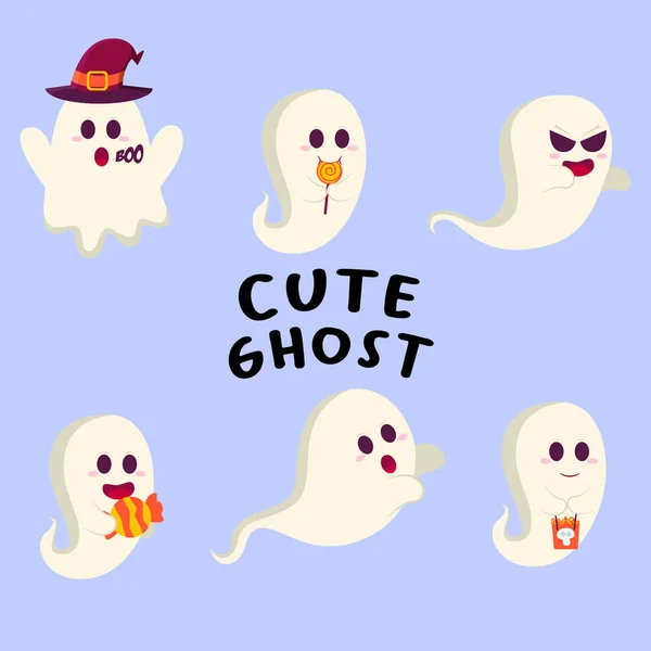 Set Personaggio Fantasma Carino Halloween — Vettoriale Stock