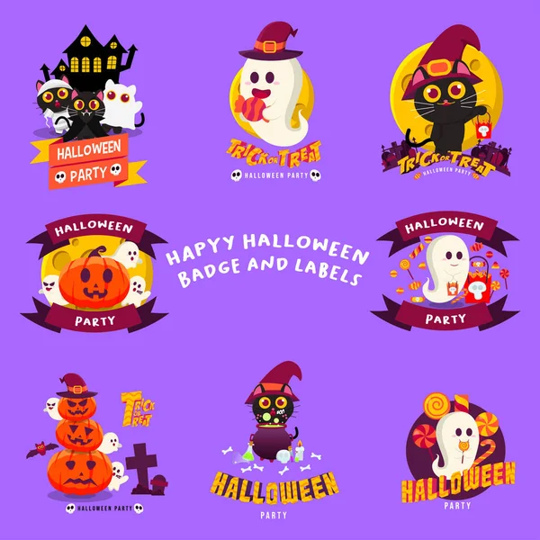 Ensemble Halloween Affiche Fête Illustration Flat Design Vecteur — Image vectorielle