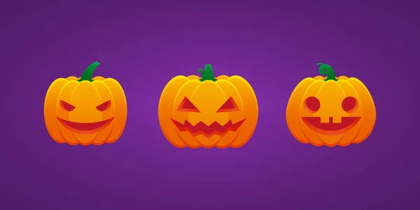 Halloween Jack Lantern Pumpkin Expression Evil Smile Fool Emoticon Bundle — 스톡 벡터
