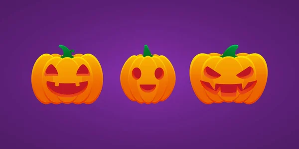 Halloween Jack Lantern Pumpkin Expression Smiling Mouth Grin Angry Bundle — 스톡 벡터