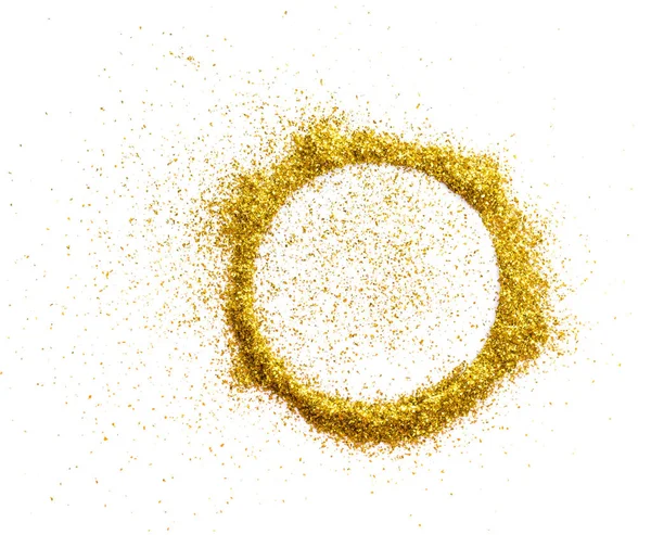 Circle of gold glitter on a white background.