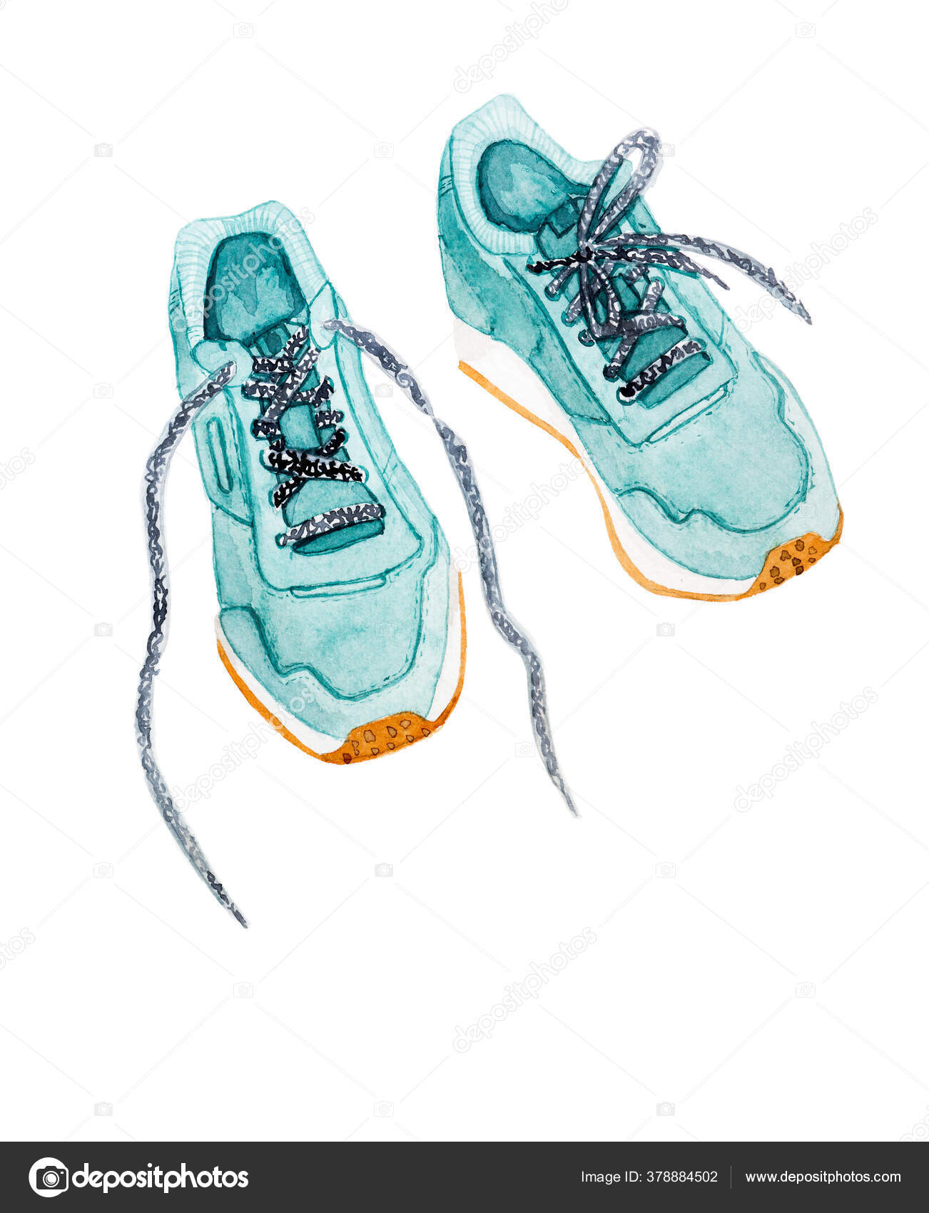 Watercolor Sport White Sneakers Boots Footwear Isolated On