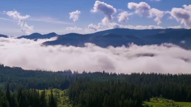 Nebliger Morgen Den Bergen Nebel Und Wolkenverhangene Berglandschaft Zeitraffer — Stockvideo