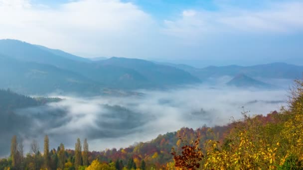 Otoño Misty Morning Mountains Niebla Nube Montaña Valle Paisaje Cronograma — Vídeo de stock