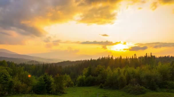 Bosque Montaña Fondo Puesta Del Sol Cielo Dramático Atardecer Cronograma — Vídeos de Stock