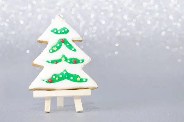 Tarjeta Navidad Con Árbol Jengibre Hecho Mano Bokeh — Foto de Stock