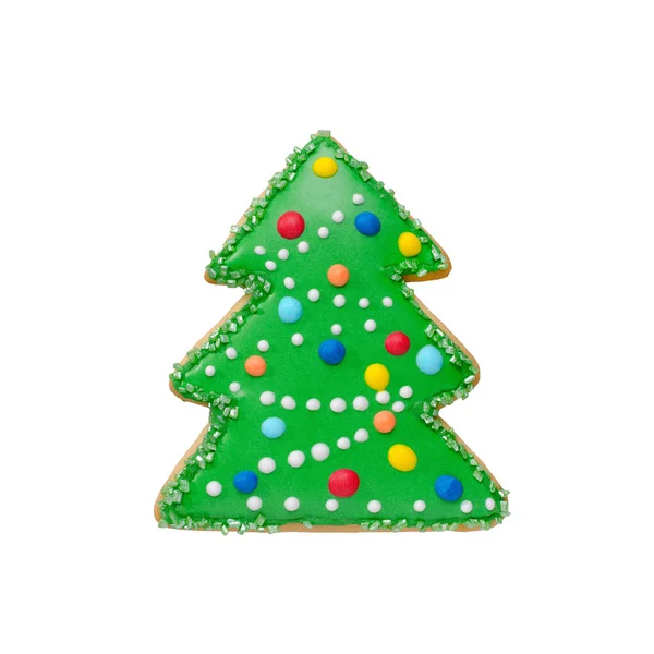 Різдвяна ялинка пряники, зимове печиво прикрашене, ізольоване на білому — стокове фото
