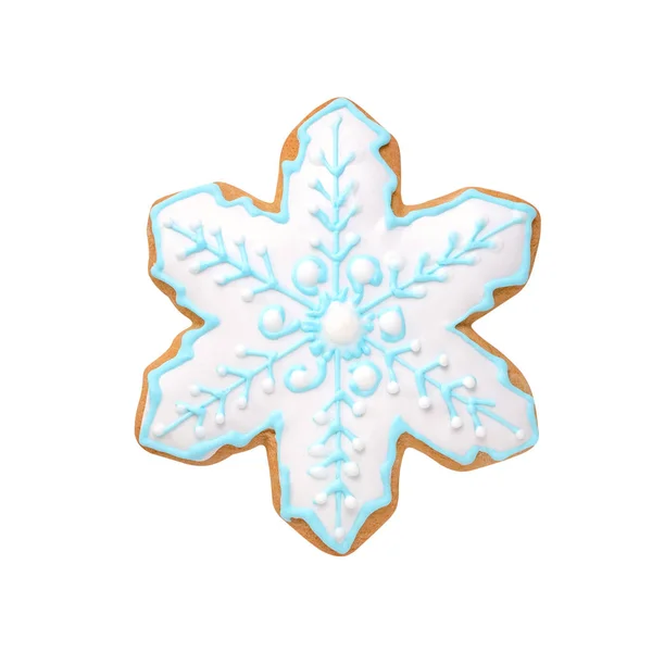 Galleta de jengibre hecha a mano de Navidad copo de nieve aislado en blanco — Foto de Stock