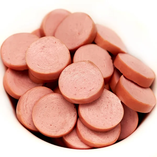 Sausage Slices White Background Square — Stock Photo, Image