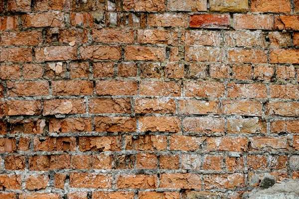 Vägg Mycket Gammal Tegelröd Orange Och Brun Med Förstörelse Konsistens — Stockfoto