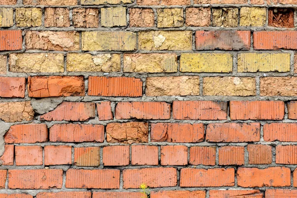 Vägg Mycket Gammal Tegelröd Orange Och Brun Med Förstörelse Konsistens — Stockfoto