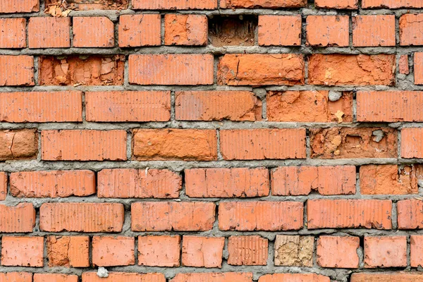 Vägg Mycket Gammal Tegelröd Orange Och Brun Med Förstörelse Konsistens — Stockfoto