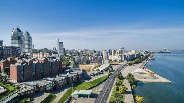 Aerial View Modern Well Groomed Ukrainian City Dnieper Dnipropetrovsk Located — Stock Photo, Image