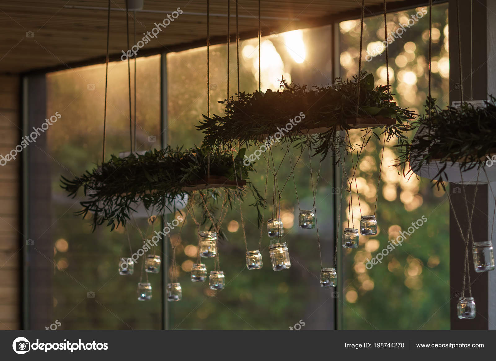 Transparent Glass Jars Ornamental Plants Long Wooden Boxes