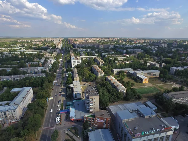 Luftaufnahme Einer Der Zentralen Straßen Der Stadt Kramatorsk Das Verwaltungszentrum — Stockfoto