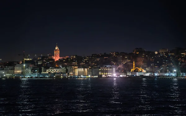 Nachtansicht Des Galata Turms Des Europäischen Teils Von Istanbul Und — Stockfoto