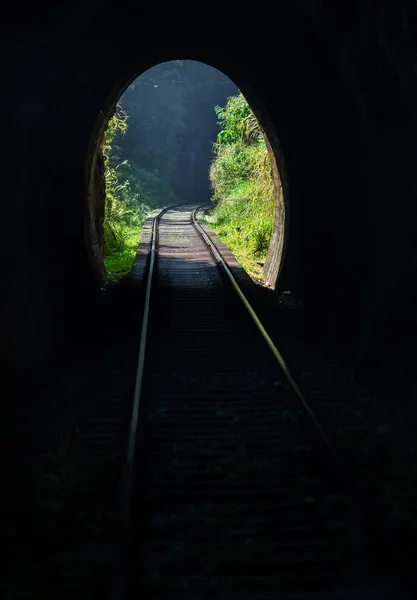 Ven z železničního tunelu v horách do tropického června — Stock fotografie