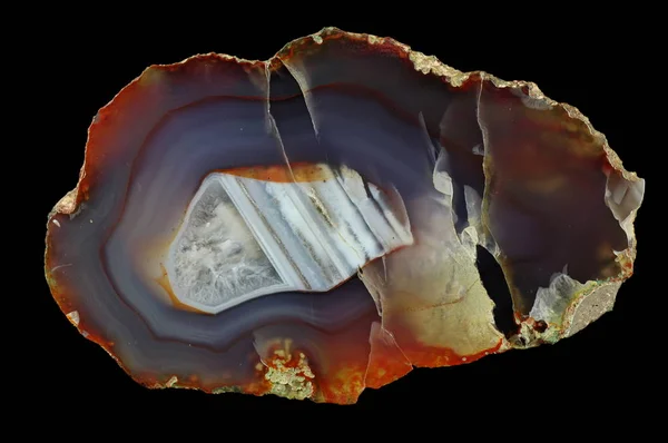 Przekrój Agat Wielobarwny Krzemionki Pierścienie Kolorowe Tlenków Metali Widoczne Poziome — Zdjęcie stockowe