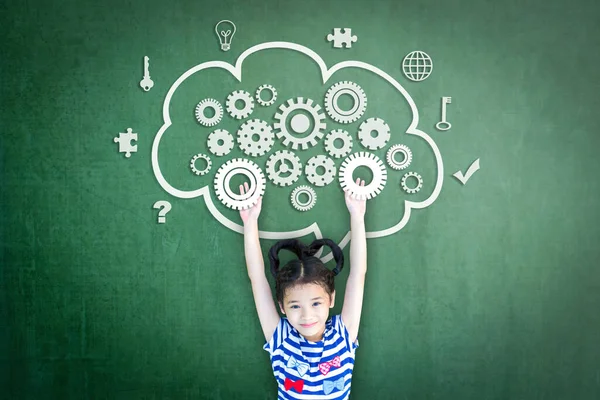 Estudiante Escolar Con Mente Computación Nube Imaginación Inteligente Del Cerebro — Foto de Stock