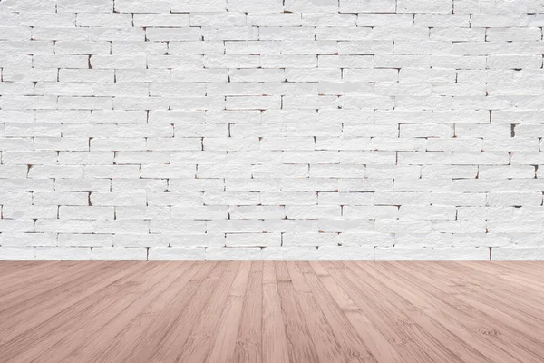 Muro Ladrillo Pintado Blanco Con Fondo Texturizado Madera Marrón Rojo — Foto de Stock