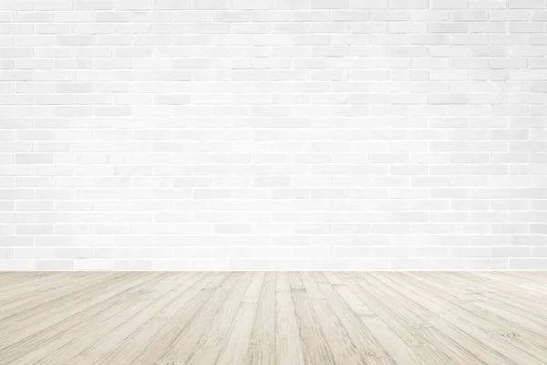 Parede Tijolo Branco Com Piso Madeira Texturizado Fundo Cor Sépia — Fotografia de Stock